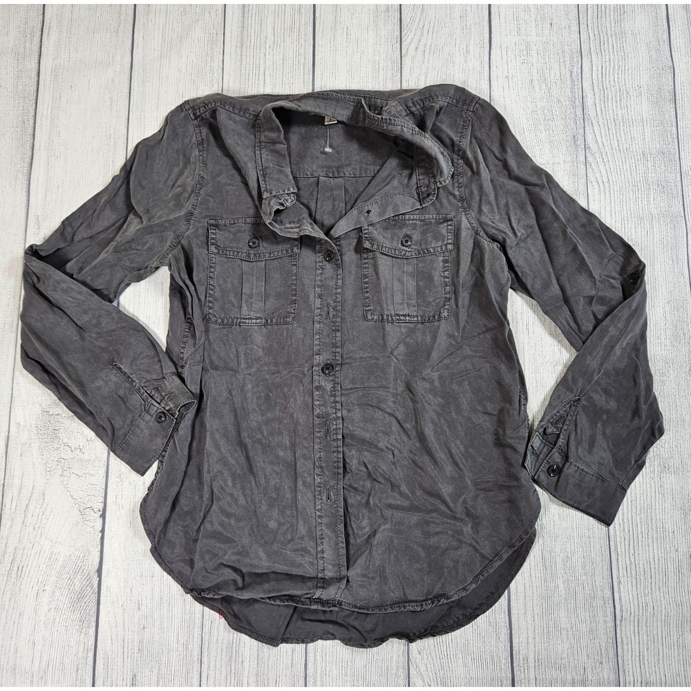 Knox Rose Button Up Shirt Womens XS Gray Long Sleeve Utility Lagenlook Boho